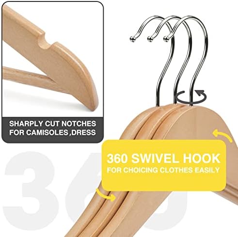 Wooden Hangers 30 Pack,Smooth Finish Wood Clothes Hangers,Natural - Image 2
