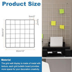 uxcell 2Pcs Wire Wall Grid Panel, 12" x 12" Metal Photo Hanging Display Grid Shelf Decorative Gridwall Wire Board Organizer with Hook for Art Display Frame Home Decor, Black - Image 2