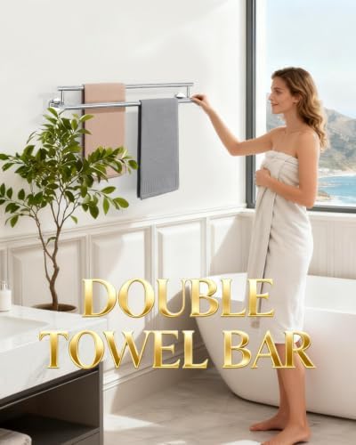 Alise Double Towel Bar,24" Towel Rack for Bathroom Wall Mounted,Chrome - Image 2