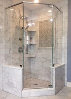 9 Inch Natural Marble Corner Shower Shelf for Bathroom, Grey Veining On Soft White Base Marble Corner Shelves for Bath Wall Mounted Both Side Polished - Image 2