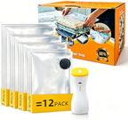 12 Pack Vacuum Compression Bags with 2‑in‑1 Rechargeable Air Pump by Unknown