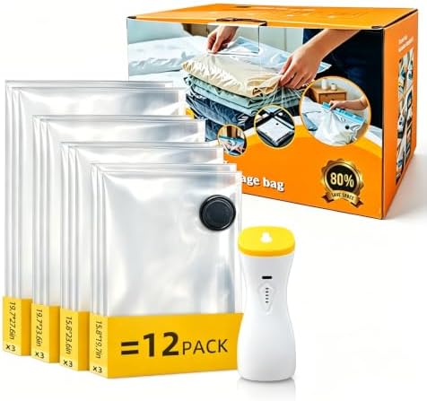 12 Pack Vacuum Compression Bags with 2‑in‑1 Rechargeable Air Pump by Unknown