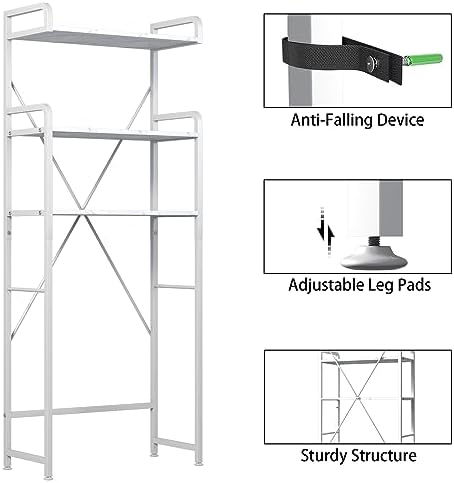 Huhote Over The Toilet Storage Rack with 3-Tier Bathroom Shelves, Space Saver Toilet Shelf, Bathroom Storage Organizer with Hooks for Over Toilet Storage and Bathroom Shelf (White Faux Marble) - Image 3