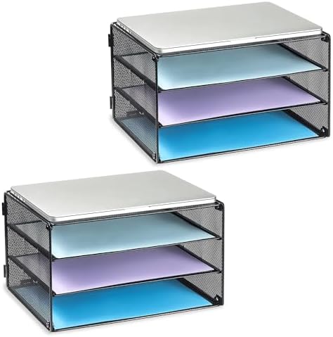 DALTACK 3 Tier Letter Tray Paper Organizer with Sliding Trays Black 2 Pack by DALTACK
