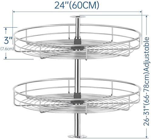 JOWBOOW 24" Chrome Corner Cabinet Lazy Susan, Full Circle Corner Cabinet Lazy Susan Replacement Shelves Rotating Rack for Corner Base Kitchen - Image 5