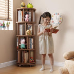 Muwuele 4 Tier Solid Wood Rotating Bookshelf Tower on Wheels, Walnut - Image 3