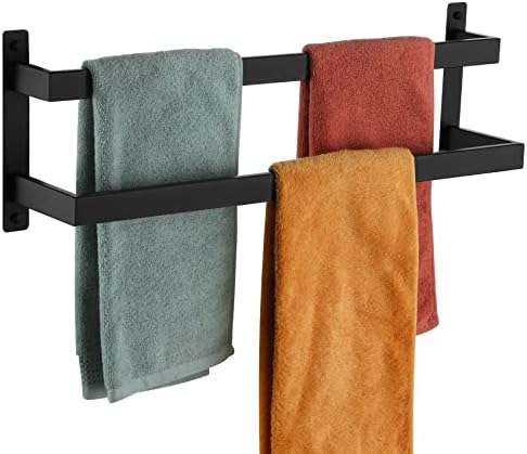 KOKOSIRI Towel Bars Black Bath Towel Holders 24-Inch Bathroom 2-Tiers Ladder Towel Rails Wall Mounted Towels Shelves Rack Stainless Steel, B5008BK-L24 by KOKOSIRI