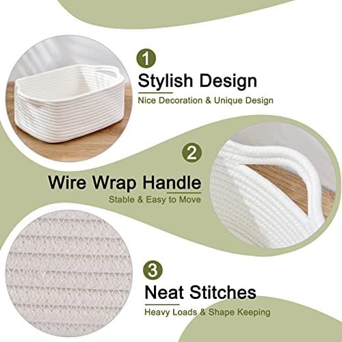OIAHOMY 3 Pack Storage Baskets for Shelves Cotton Rope Storage Bins White - Image 4