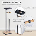 Clasin Home Toilet Paper Holder Stand, Free Standing Toilet Paper Holder with Storage and Top Shelf, Black Toilet Paper Stand Weighted Base with Bamboo Design for Bathroom - Image 3