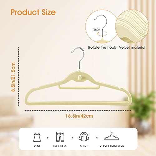 Velvet Clothing Hangers Slim Stackable Non-Slip Beige Suit Hanger Space Saving Clothes Hanger Heavy Duty Adult Hangers with 360°Swivel Hook Pack of 20 - Image 3