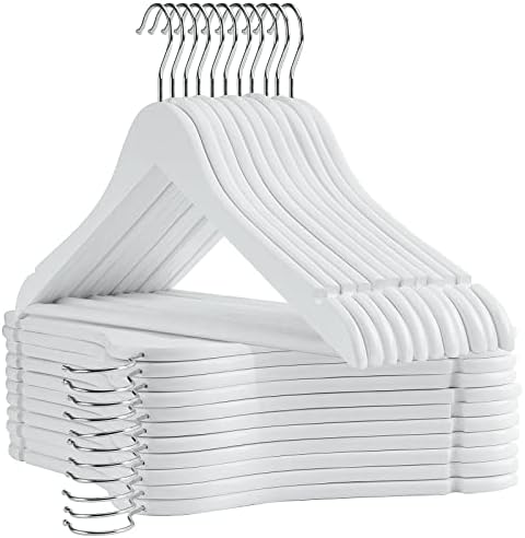 White Wooden Hangers 30 Pack Slim Coat Hangers for Closet with Smooth Finish,Shirt,Suit,Dress,Heavy Duty Clothes Hanger by Uinicor