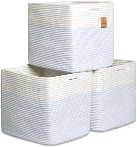 NaturalCozy 13x15x13 Kallax Storage Cubes Bins, 3 Pack | Cotton Rope Cube Storage Bin Woven Baskets for Organizing | Kallax Insert Storage Baskets for Shelves Organizer, Kids Toy, Closet Baby Nursery by NaturalCozy