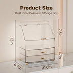 Makeup Organizer Countertop Vanity with Transparent Lid Drawers Waterproof Dustproof Cosmetic Skincare Bathroom Storage Gift for Women Teens Girls (Clear Whtie) - Image 5