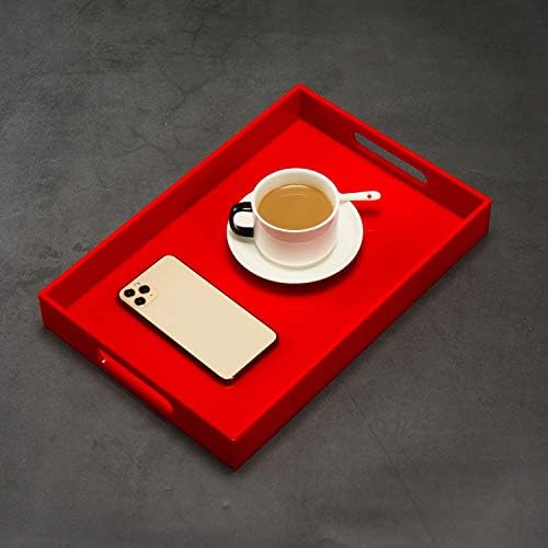 Sturdy Red Acrylic Serving Tray with Handles - 10x15Inch, Coffee, Appetizer, Breakfast, Butler Tray - Kitchen Countertop & Vanity Table Organizer - Image 7