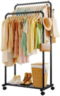 Sakugi Double Rod Clothes Rack Mesh Shelf & Hooks, 28.7x16.5x59.1, Black by Sakugi
