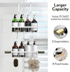 Over the Door Shower Caddy Hanging With Double Soap Holder Never Rust Aluminum Shower Shelf With 4 Hooks Hanging Bathroom Organizer No Drilling Shelves for Bathroom Storage Silver - Image 3