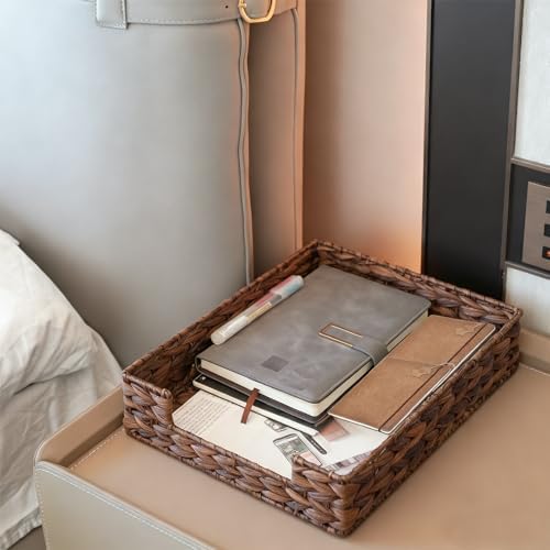 Set of 2 Water Hyacinth Letter Tray for A4 File Desk Mail Letter-Size Paper, Basket Woven Organizer, Magazine Files Storage, Office Document Organizer and Storage, Coffee - Image 3