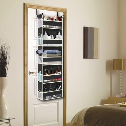 Over The Door Hanging Organizer 5-Shelves and 10 Side Pockets, Over The Door Storage for Bathroom and Bedroom, Back of Door Organizers for Baby Accessories and Kid's Toys (13"x5"x44", Black) - Image 2