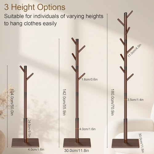 Wooden Coat Rack Freestanding with Stable Square Base,Brown - Image 6