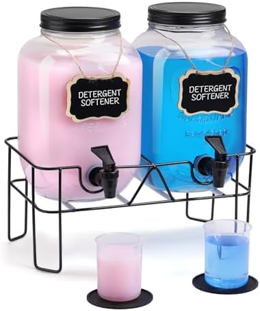 2 Sets 1 Gallon Glass Laundry Detergent Dispenser with Stand, Measuring Cup, Soap Dispenser for Laundry Room, Liquid Laundry Detergent for Liquid Detergent, Fabric Softener by Unknown