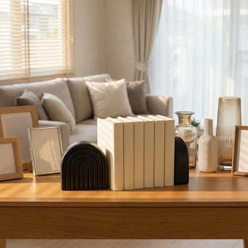 Black 2 Pcs Boho Arch Concrete Bookends for Shelves, Rainbow - Image 4
