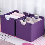 HOONEX Large Collapsible Storage Bins, Linen Fabric, Pack of 2, Storage Baskets with Wooden Carry Handles and Sturdy Heavy Cardboard, for Home, Office, Car, Nursery, Dark Purple - Image 3