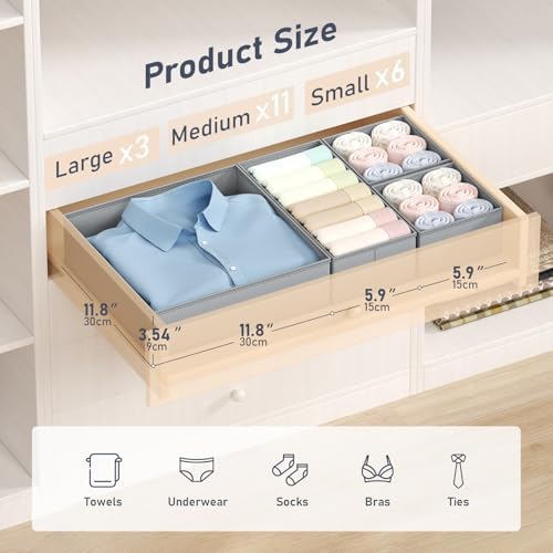 DIMJ Drawer Organizer Clothes - 20 Pack Closet Drawer Organizer Bins for Baby Clothes Storage, Fabric Dresser Organizer for Nursery Bedroom, Foldable Small Drawer Dividers for Underwear Socks - Image 2