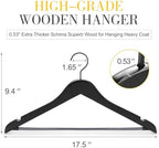 TOPIA HANGER Premium Wooden Hangers, Luxury Boutique Wood Hangers with Extra Thick Hook and Non Slip Pants Bar, Heavy Duty Coat Hanger with Notches 16 Pack, Black -CT01B - Image 2