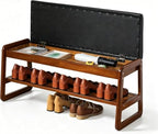SOBIBO Solid Wood Shoe Rack Bench with Flip-Top Storage, Black, 39.4" by SOBIBO