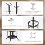 Coat Rack Freestanding with Umbrella Holder – Metal Hanger Stand, Hall Tree with 12 Hooks, Entryway Organizer for Hats, Bags, and Clothes (Black) - Image 4