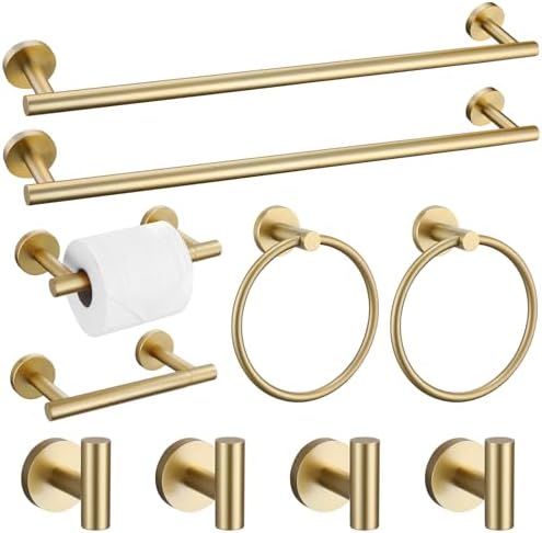 10 Pieces Brushed Gold Bathroom Hardware Towel Bar Set for Bathroom Wall, 23.6Inch Bathroom Accessories Set Upgraded Bathroom Towel Holder, Stainless Steel Towel Racks Bathroom Wall Mounted by SOAEZ