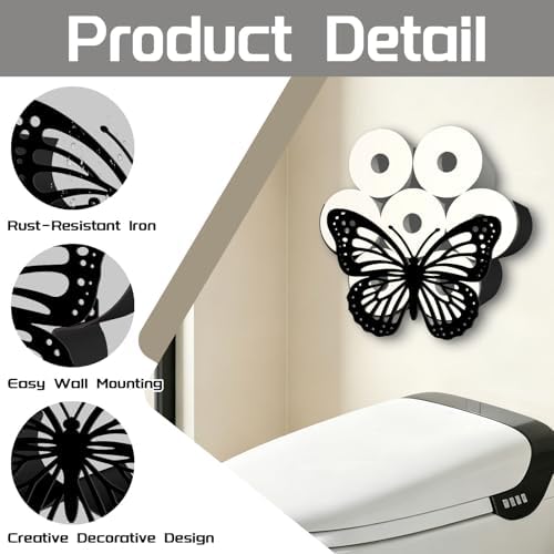 Butterfly Toilet Paper Holder Wall Mount/Stand for Extra 8 Rolls - Image 3