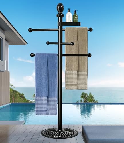 Yozoluck Pool Towel Rack Outdoor, 6 Bars Metal Heavy Duty Never Tilt Pool Accessories with Heavy Metal Base, Hot Tub Accessories Towel Dying Rack Towel Stand for Pool, Spa by Yozoluck