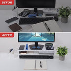 BEYGORM Monitor Stand Riser, White, 21.6 inch, 2 Tiers Wood Desk Shelf - Image 5