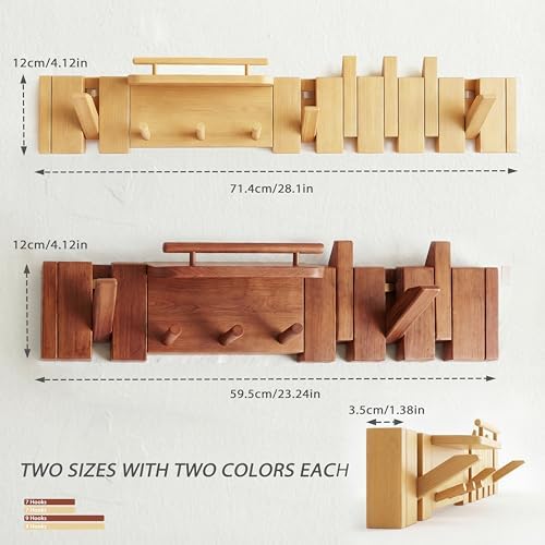 Mid Century Modern Wood Coat Rack Wall Mount with Shelf, 9 Hooks, Natural - Image 5