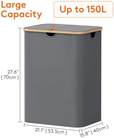 Lifewit 150L Large Laundry Basket with Lid, 2 Removable Bags, Gray - Image 4