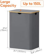 Lifewit 150L Large Laundry Basket with Lid, 2 Removable Bags, Gray - Image 4