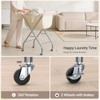 ELYKEN Laundry Basket with Wheels, Collapsible Laundry Hamper, Cream - Image 6