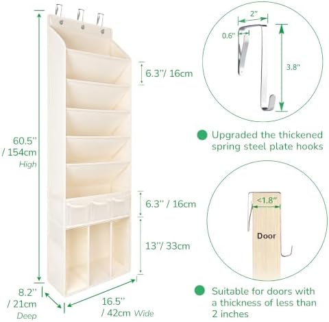 3in1 Over The Door Shoe Organizer with 5 Slanted Compartments,Removable Storage Bin & Transparent Pockets,Thickened Waterproof Oxford Fabric Shoes Rack for Shoes,Boots,Toys,Daily Essentials. (Beige) - Image 5