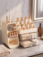 Booklov Large Makeup Organizer for Vanity Countertop, Cream - Image 4