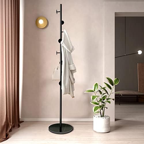 Coat Tree Freestanding, Metal Coat Rack Tree with 8 Hooks, Free Standing Hanger for Hats Scarves Purses Umbrellas, Coat Stands with Stable Base for Entryway Bedroom, Black - Image 3