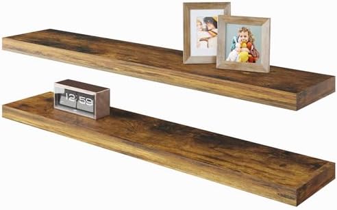 BAMEOS Floating Shelves,40 in W x 7in D Wall Mounted Wooden Shelves with Invisible Brackets Set of 2, Hanging Wall Shelves Decoration for Bedroom, Bathroom, Living Room and Kitchen,Rustic Brown by BAMEOS