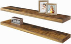 BAMEOS Floating Shelves,40 in W x 7in D Wall Mounted Wooden Shelves with Invisible Brackets Set of 2, Hanging Wall Shelves Decoration for Bedroom, Bathroom, Living Room and Kitchen,Rustic Brown by BAMEOS