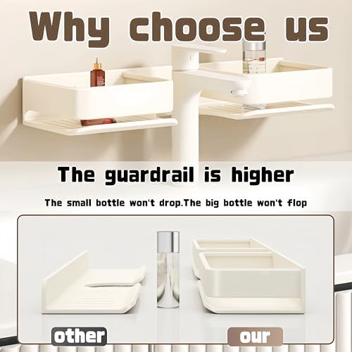 15.7 Inch Over the Sink Bathroom Shelf Organizer, No-Drill Countertop Caddy for Toiletries & Skincare, Rust-Proof Carbon Steel & Aluminum, Fits Most Faucets,（Off-White） - Image 4