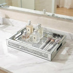 Large Vanity Tray for Perfume Organizer, 15x11 Inch Silver Mirror Tray with Handles, Crushed Diamond Tray for Bathroom Counter, Coffee Table Decor, Jewelry Display - Image 7