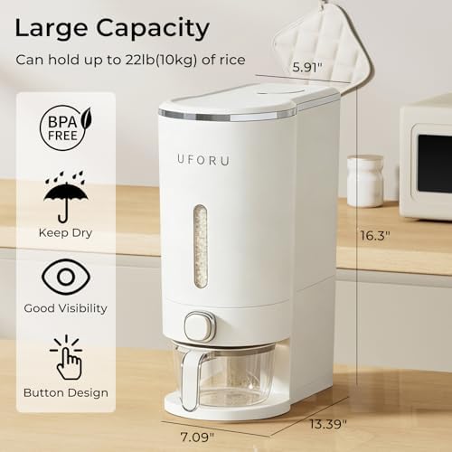 UFORU Rice Dispenser 23-25 LB,Airtight Storage Container,Measuring Cup - Image 2
