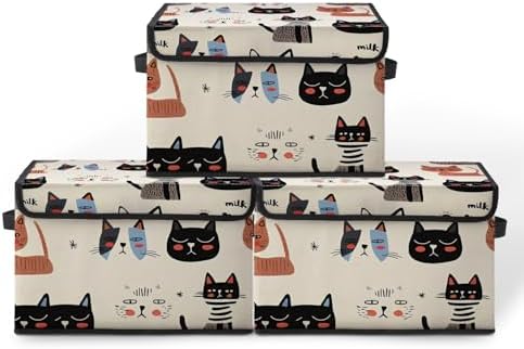 Stackable Storage Bins with Lids,Closet Organizers Fabric Box for Home and Office,Blanket Clothes Organizers,Under Bed Storage Containers 3 Pack by BestSellers
