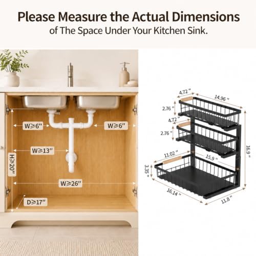 Three-Tier Under Sink Organizer Kitchen Bathroom, Grid, 1 Pack - Image 2