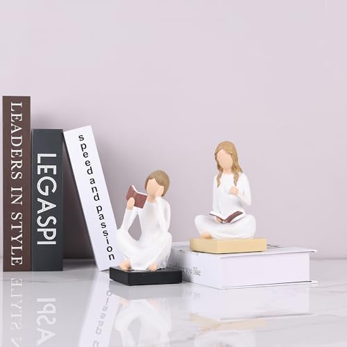 Unique Reading Figurine Book Ends - Book Lovers Gifts for Bookshelf Decorations for Women Readers, Graduates, Students, Teachers, Bookshelf Decor Home Decor for Shelves Desk Office Living Room - Image 2
