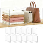 Purse Organizer for Closet Shelf Dividers: Clear Acrylic 12-Pack by Saccik